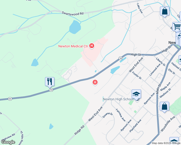 map of restaurants, bars, coffee shops, grocery stores, and more near 249 High Street in Newton