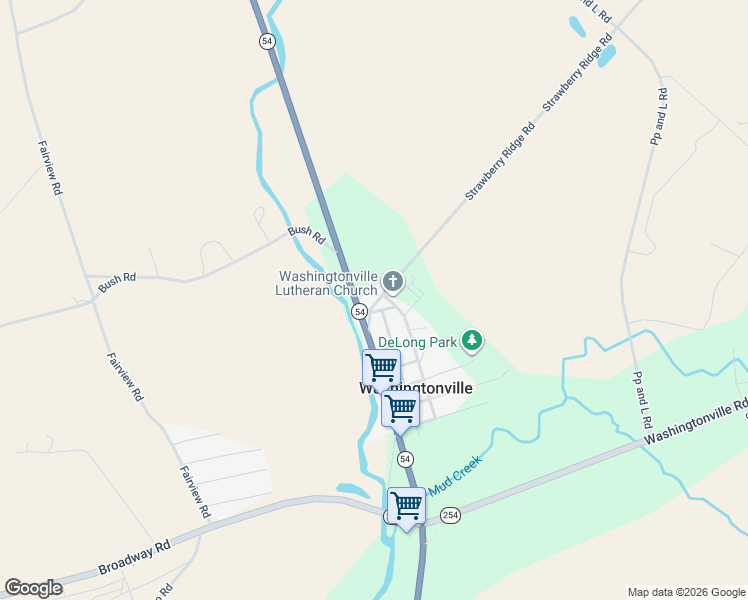 map of restaurants, bars, coffee shops, grocery stores, and more near Continental Boulevard in Washingtonville