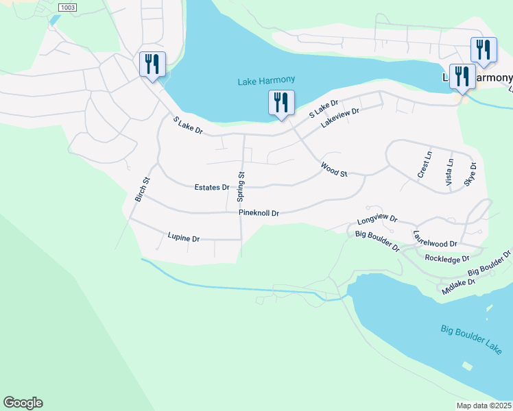 map of restaurants, bars, coffee shops, grocery stores, and more near 82 Pineknoll Drive in Lake Harmony