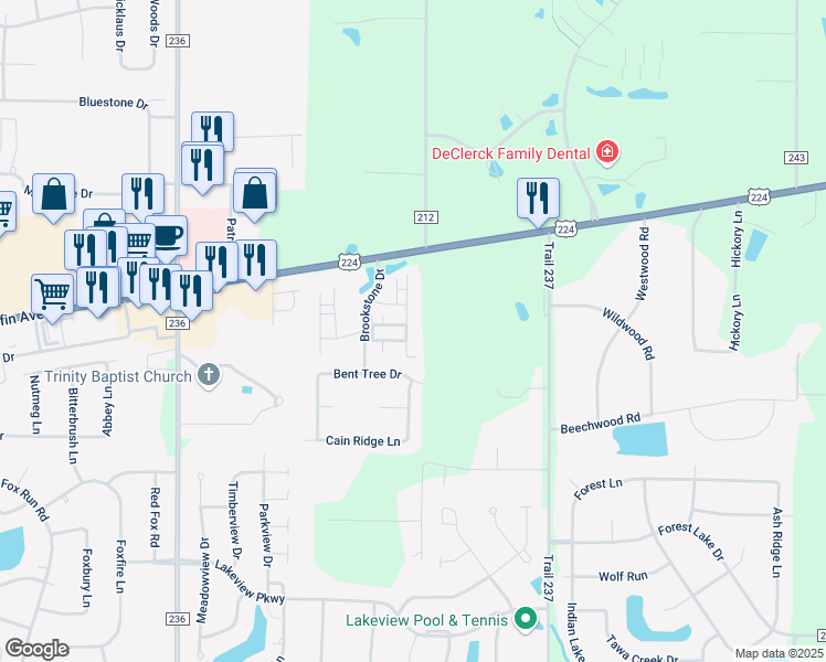 map of restaurants, bars, coffee shops, grocery stores, and more near East Point Drive in Findlay