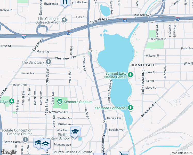 map of restaurants, bars, coffee shops, grocery stores, and more near 562 Leslie Avenue in Akron