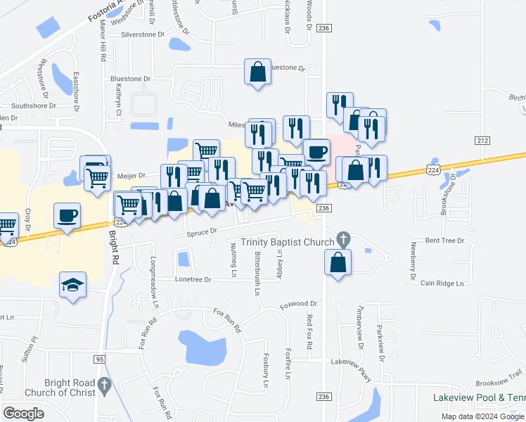 map of restaurants, bars, coffee shops, grocery stores, and more near 2355 Tiffin Avenue in Findlay