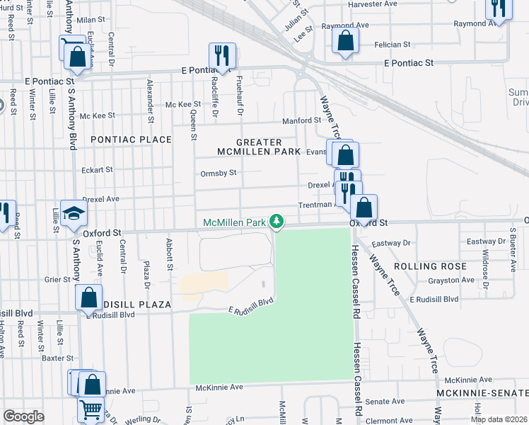 map of restaurants, bars, coffee shops, grocery stores, and more near 2623 Trentman Avenue in Fort Wayne