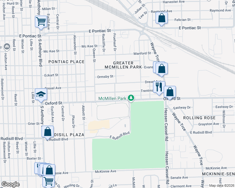 map of restaurants, bars, coffee shops, grocery stores, and more near 2521 Trentman Avenue in Fort Wayne