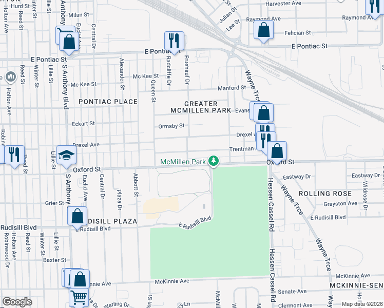 map of restaurants, bars, coffee shops, grocery stores, and more near 2521 Trentman Avenue in Fort Wayne