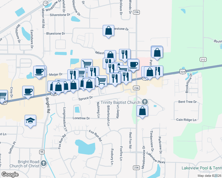 map of restaurants, bars, coffee shops, grocery stores, and more near 2355 Tiffin Avenue in Findlay