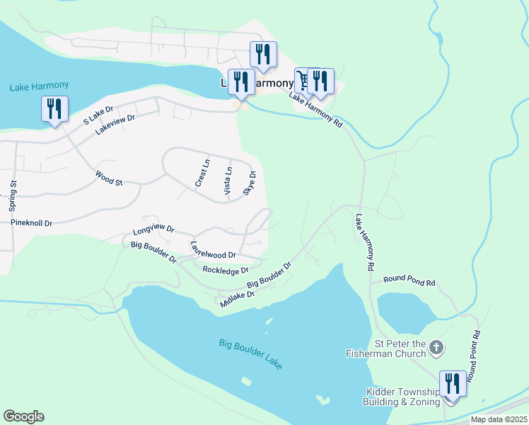 map of restaurants, bars, coffee shops, grocery stores, and more near 38 Summit Wind Drive in Lake Harmony