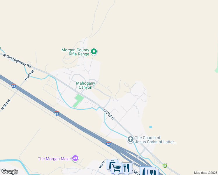 map of restaurants, bars, coffee shops, grocery stores, and more near 722 North Jenny Lane in Morgan