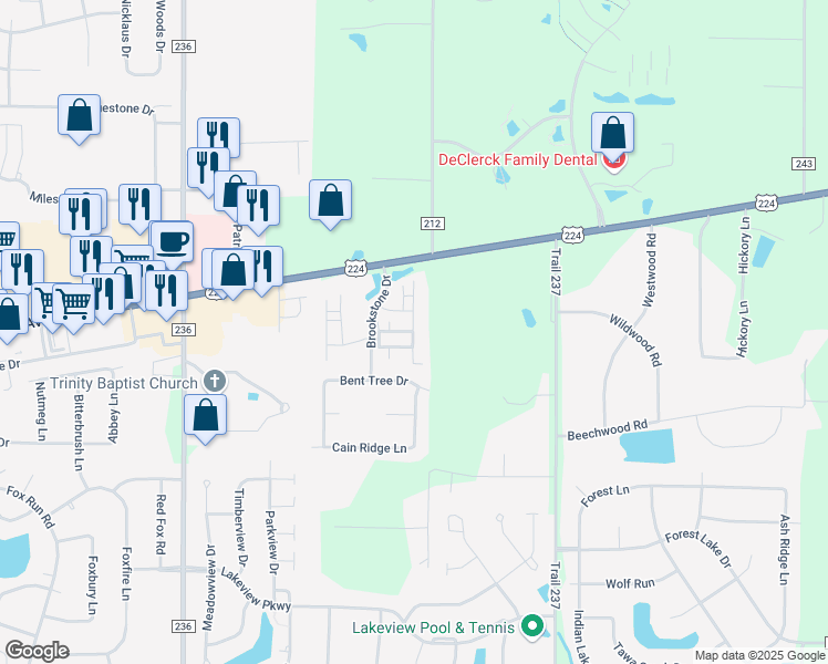 map of restaurants, bars, coffee shops, grocery stores, and more near East Point Drive in Findlay
