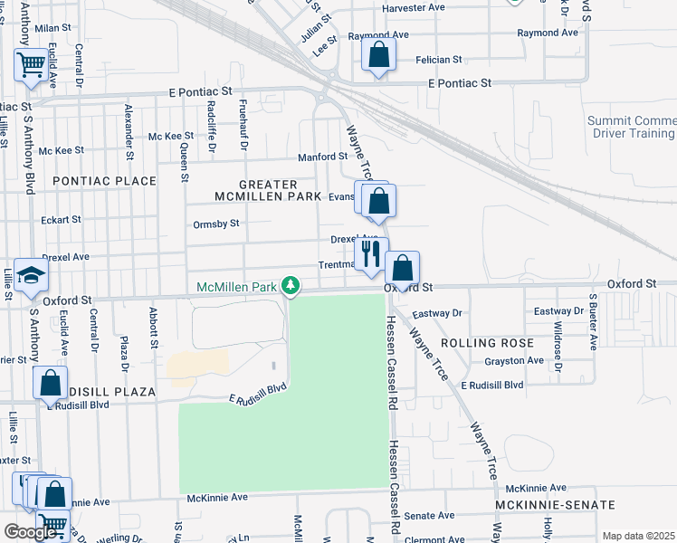 map of restaurants, bars, coffee shops, grocery stores, and more near 2928 Trentman Avenue in Fort Wayne
