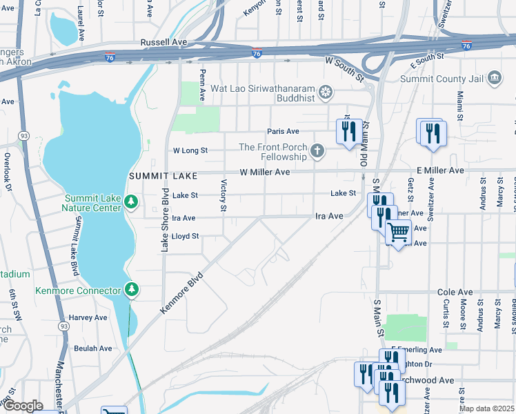map of restaurants, bars, coffee shops, grocery stores, and more near 1166 Princeton Street in Akron