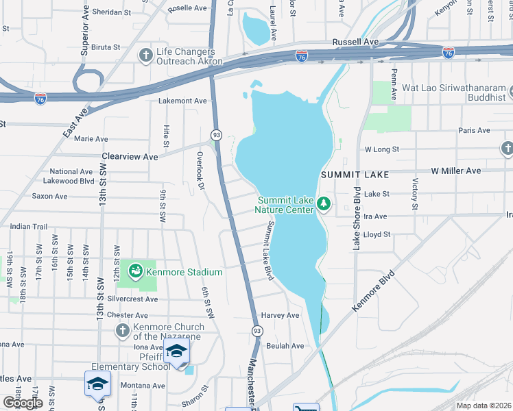 map of restaurants, bars, coffee shops, grocery stores, and more near 1652 Summit Lake Boulevard in Akron