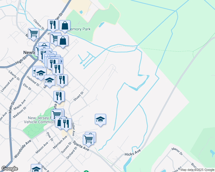 map of restaurants, bars, coffee shops, grocery stores, and more near 92 Mount View Street in Newton