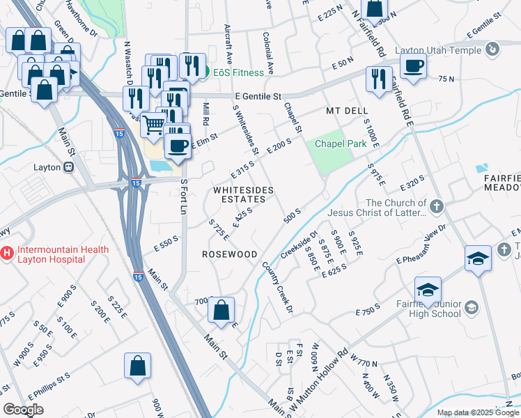 map of restaurants, bars, coffee shops, grocery stores, and more near 780 East 425 South in Layton