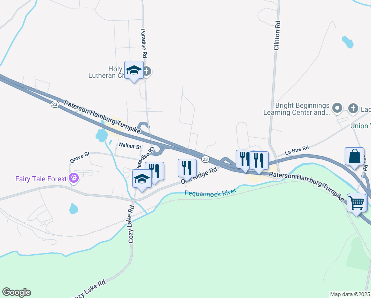 map of restaurants, bars, coffee shops, grocery stores, and more near 2962 Route 23 in West Milford