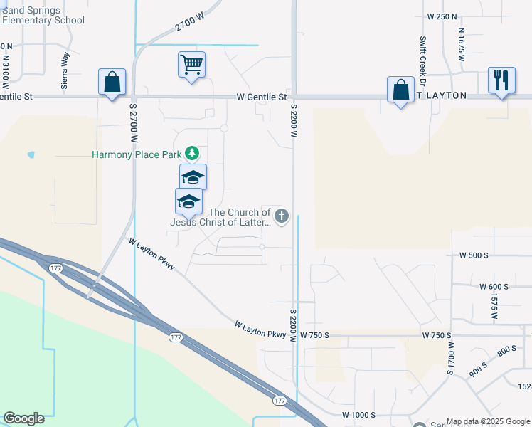 map of restaurants, bars, coffee shops, grocery stores, and more near 355 South 2300 West in Layton