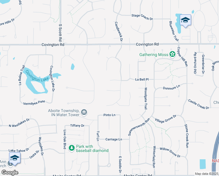 map of restaurants, bars, coffee shops, grocery stores, and more near 9606 Kasota Court in Fort Wayne