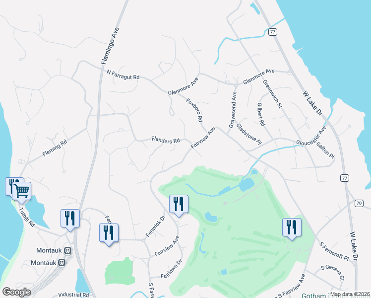 map of restaurants, bars, coffee shops, grocery stores, and more near 155 Fairview Avenue in Montauk