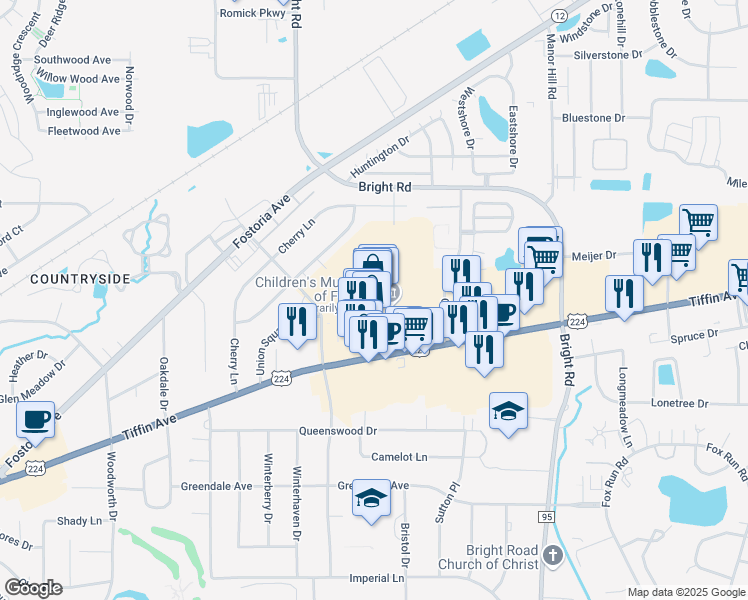 map of restaurants, bars, coffee shops, grocery stores, and more near 1800 Tiffin Avenue in Findlay