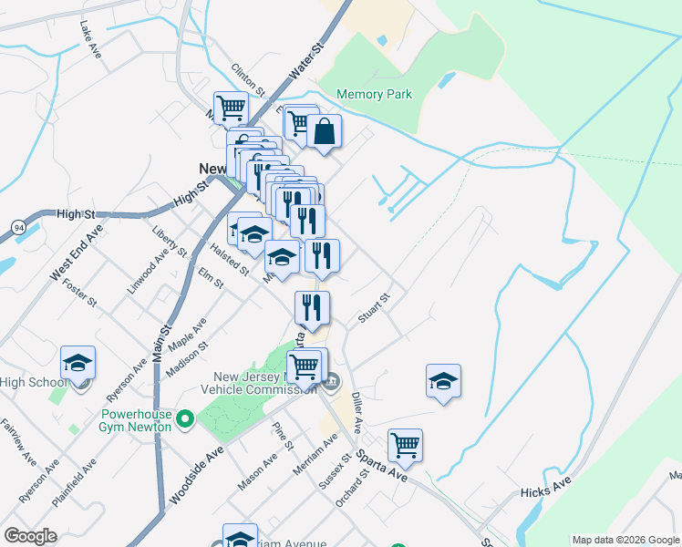 map of restaurants, bars, coffee shops, grocery stores, and more near 8 Hampton Street in Newton