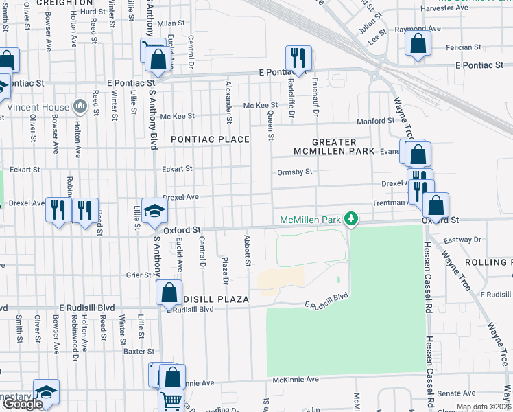 map of restaurants, bars, coffee shops, grocery stores, and more near 3313 Abbott Street in Fort Wayne