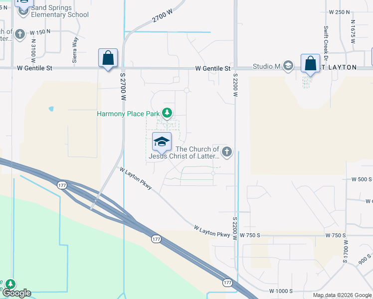 map of restaurants, bars, coffee shops, grocery stores, and more near 355 Sunburst Drive in Layton