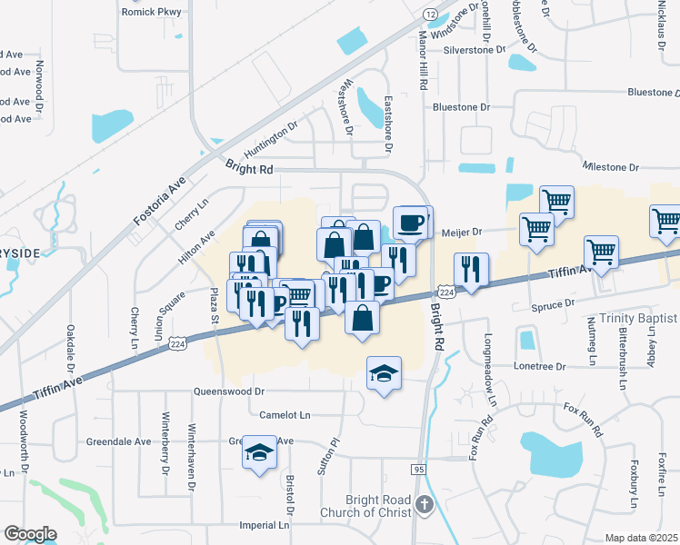 map of restaurants, bars, coffee shops, grocery stores, and more near 1926 Tiffin Ave in Findlay