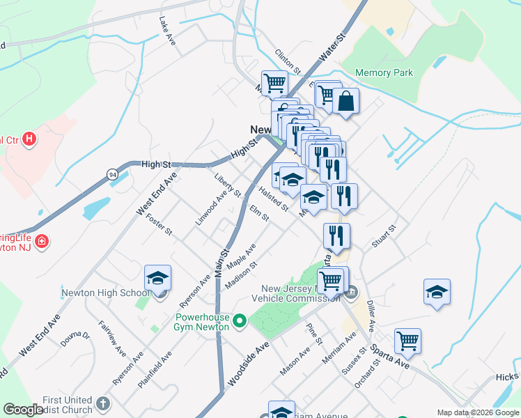 map of restaurants, bars, coffee shops, grocery stores, and more near 3 Elm Street in Newton