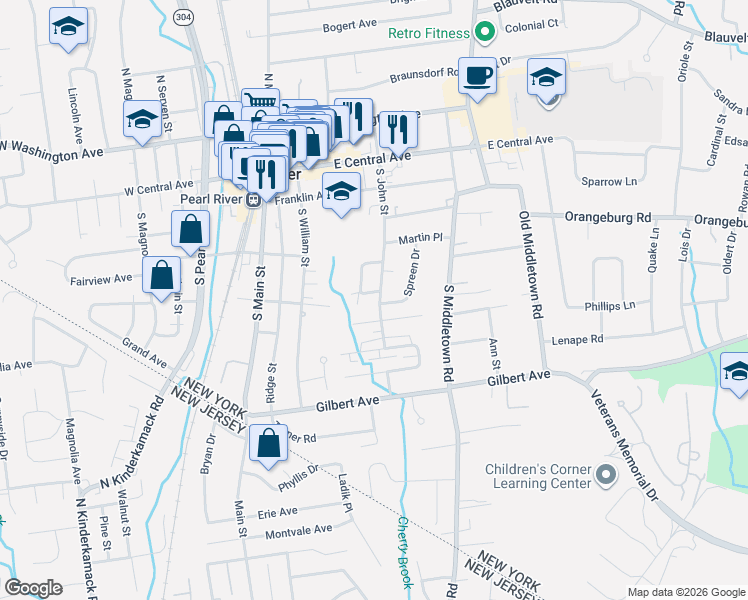 map of restaurants, bars, coffee shops, grocery stores, and more near 94 Cedar Avenue in Pearl River