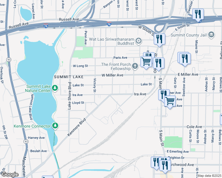 map of restaurants, bars, coffee shops, grocery stores, and more near 1166 Princeton Street in Akron