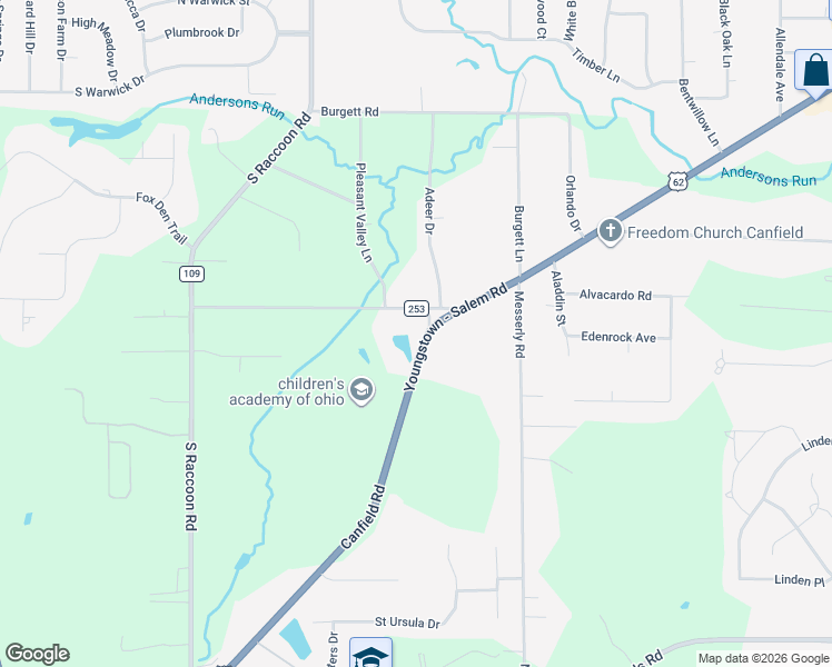 map of restaurants, bars, coffee shops, grocery stores, and more near 4454 Canfield Road in Canfield
