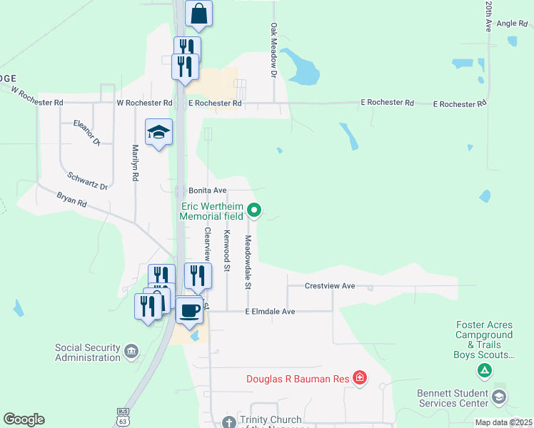 map of restaurants, bars, coffee shops, grocery stores, and more near 422 Mccarroll Drive in Ottumwa