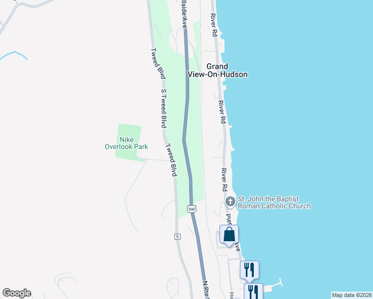 map of restaurants, bars, coffee shops, grocery stores, and more near 897 Hillside Avenue in Nyack