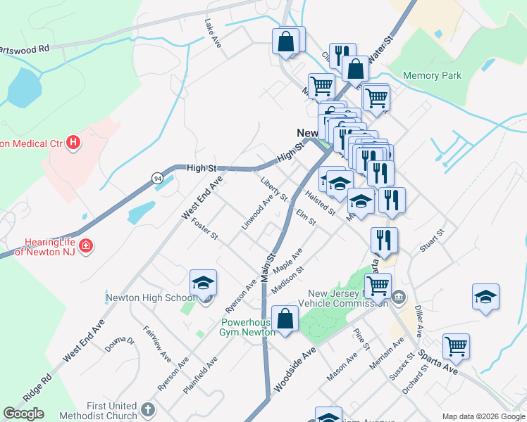map of restaurants, bars, coffee shops, grocery stores, and more near 10 Linwood Avenue in Newton