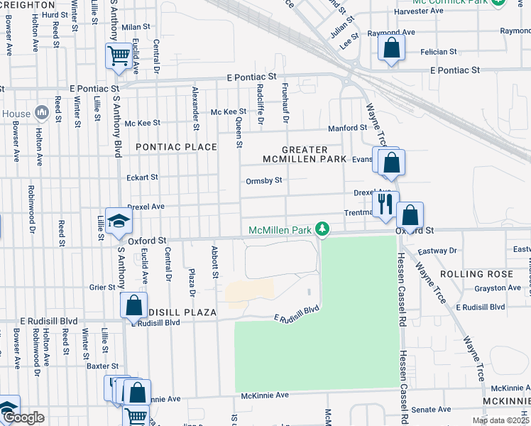 map of restaurants, bars, coffee shops, grocery stores, and more near 2431 Trentman Avenue in Fort Wayne