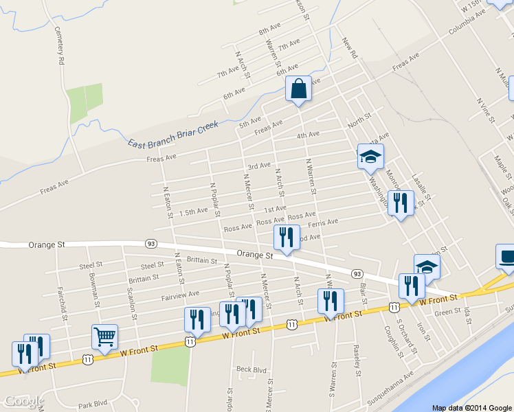map of restaurants, bars, coffee shops, grocery stores, and more near 1330 1st Ave in Berwick