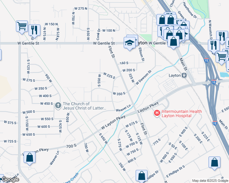 map of restaurants, bars, coffee shops, grocery stores, and more near 432 West 350 South in Layton
