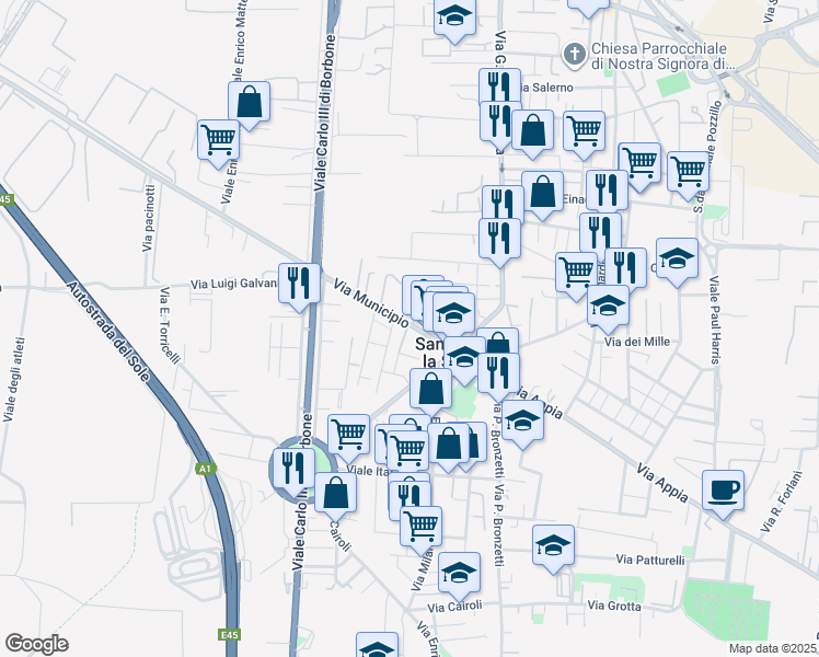 map of restaurants, bars, coffee shops, grocery stores, and more near 52 Corso Alcide De Gasperi in San Nicola La Strada