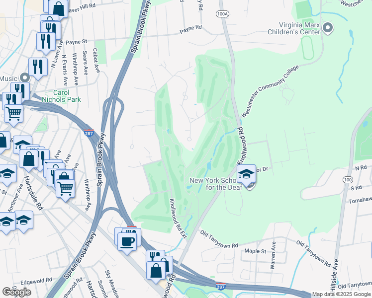 map of restaurants, bars, coffee shops, grocery stores, and more near 4 Mayfair Road in Elmsford