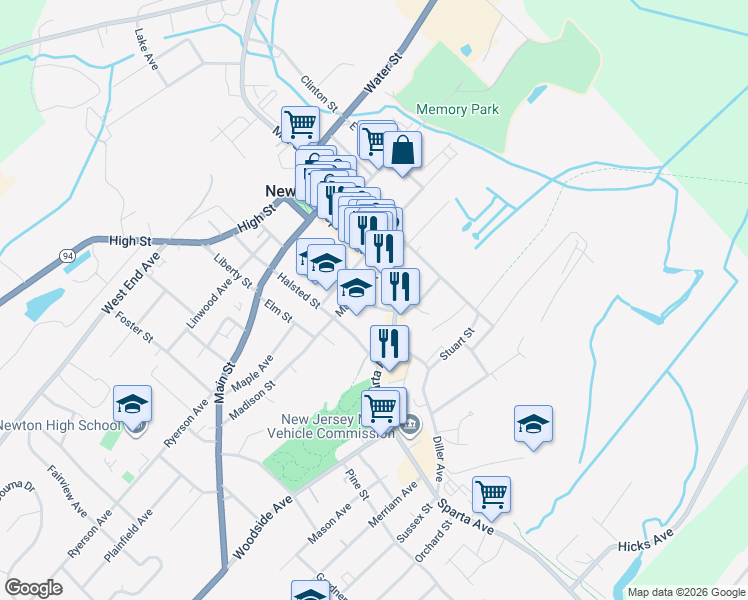 map of restaurants, bars, coffee shops, grocery stores, and more near 252 Spring Street in Newton