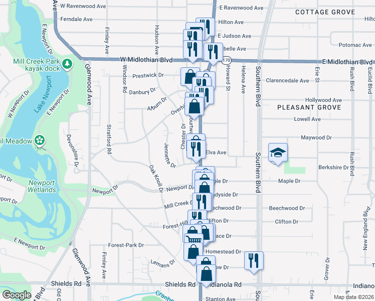 map of restaurants, bars, coffee shops, grocery stores, and more near 4333 Chester Drive in Boardman