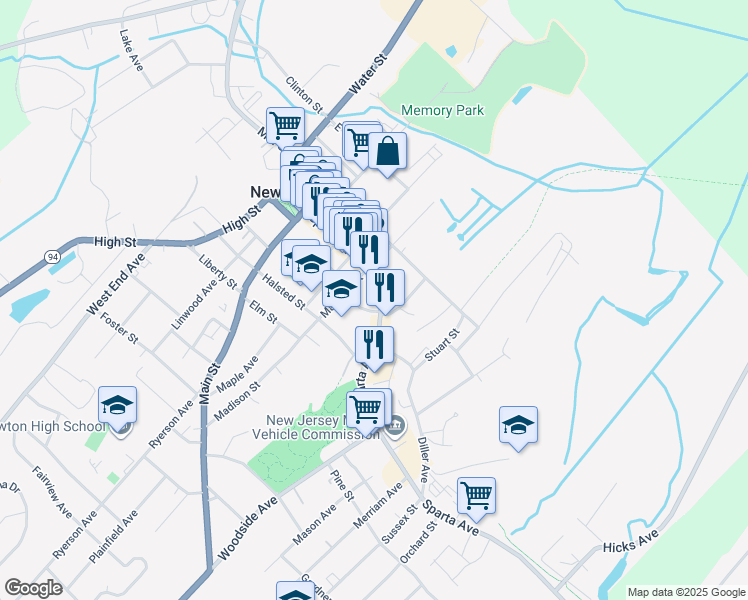 map of restaurants, bars, coffee shops, grocery stores, and more near 252 Spring Street in Newton