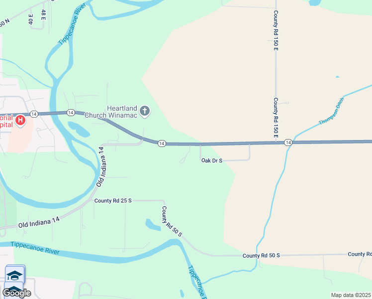 map of restaurants, bars, coffee shops, grocery stores, and more near 1095 Indiana 14 in Winamac