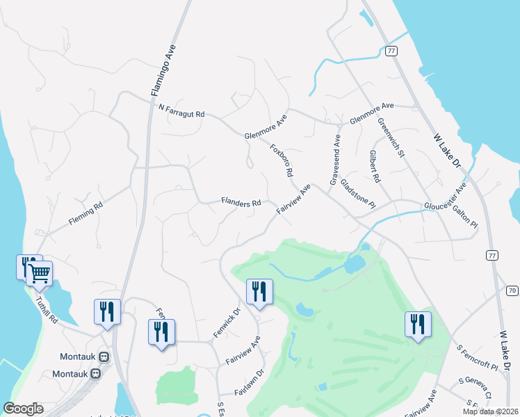 map of restaurants, bars, coffee shops, grocery stores, and more near 155 Fairview Avenue in Montauk