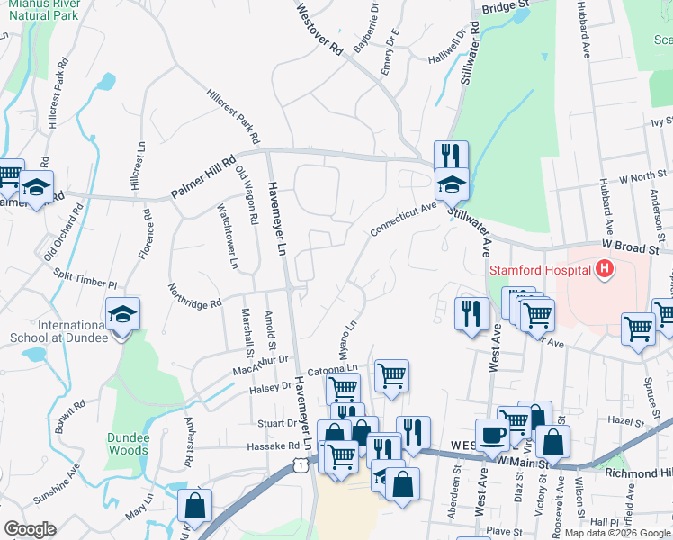 map of restaurants, bars, coffee shops, grocery stores, and more near in Stamford