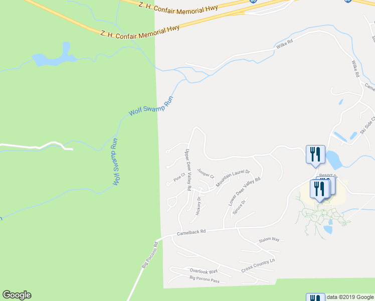 map of restaurants, bars, coffee shops, grocery stores, and more near 110 Upper Deer Valley Road in Tannersville