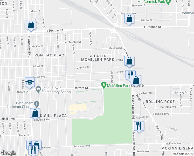 map of restaurants, bars, coffee shops, grocery stores, and more near 2623 Trentman Avenue in Fort Wayne