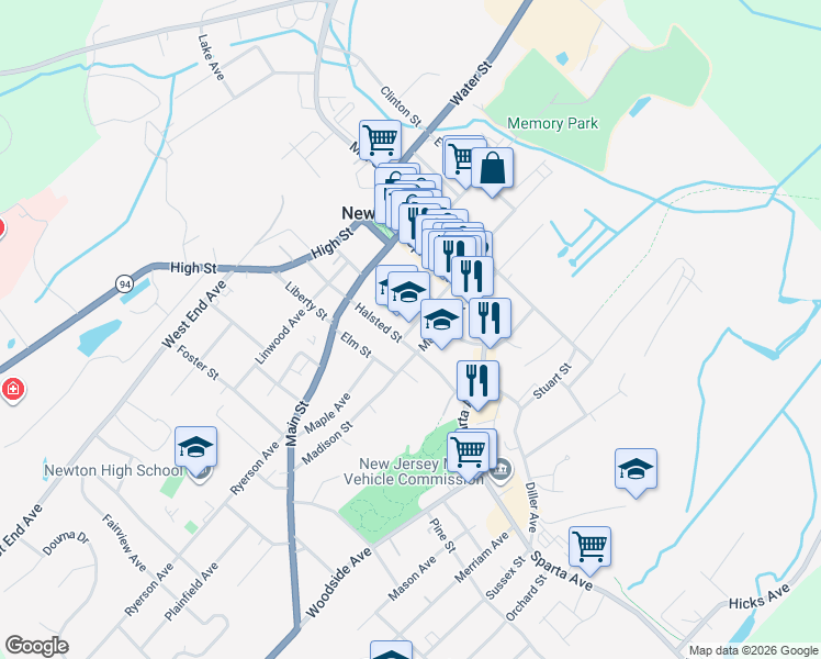 map of restaurants, bars, coffee shops, grocery stores, and more near 17 Halsted Street in Newton