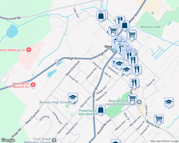 map of restaurants, bars, coffee shops, grocery stores, and more near 10 Linwood Avenue in Newton