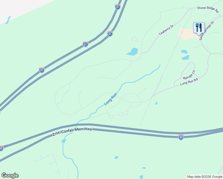 map of restaurants, bars, coffee shops, grocery stores, and more near 273 Legends Drive in Drums